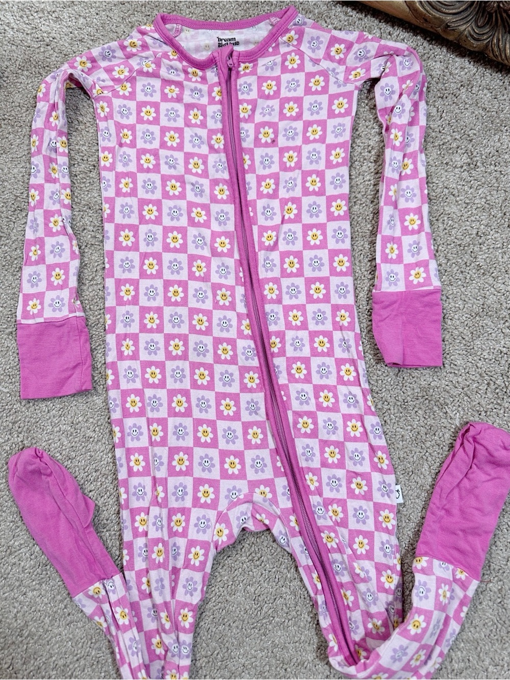 Dream Big Little Co. Checker Print Smiley Faces Pink Double Zipper Bamboo 3T